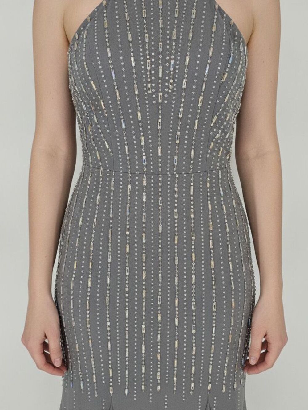 Say Yes to the Prom Juniors Sz 7 Maxi Length Formal Dress Silver Beaded